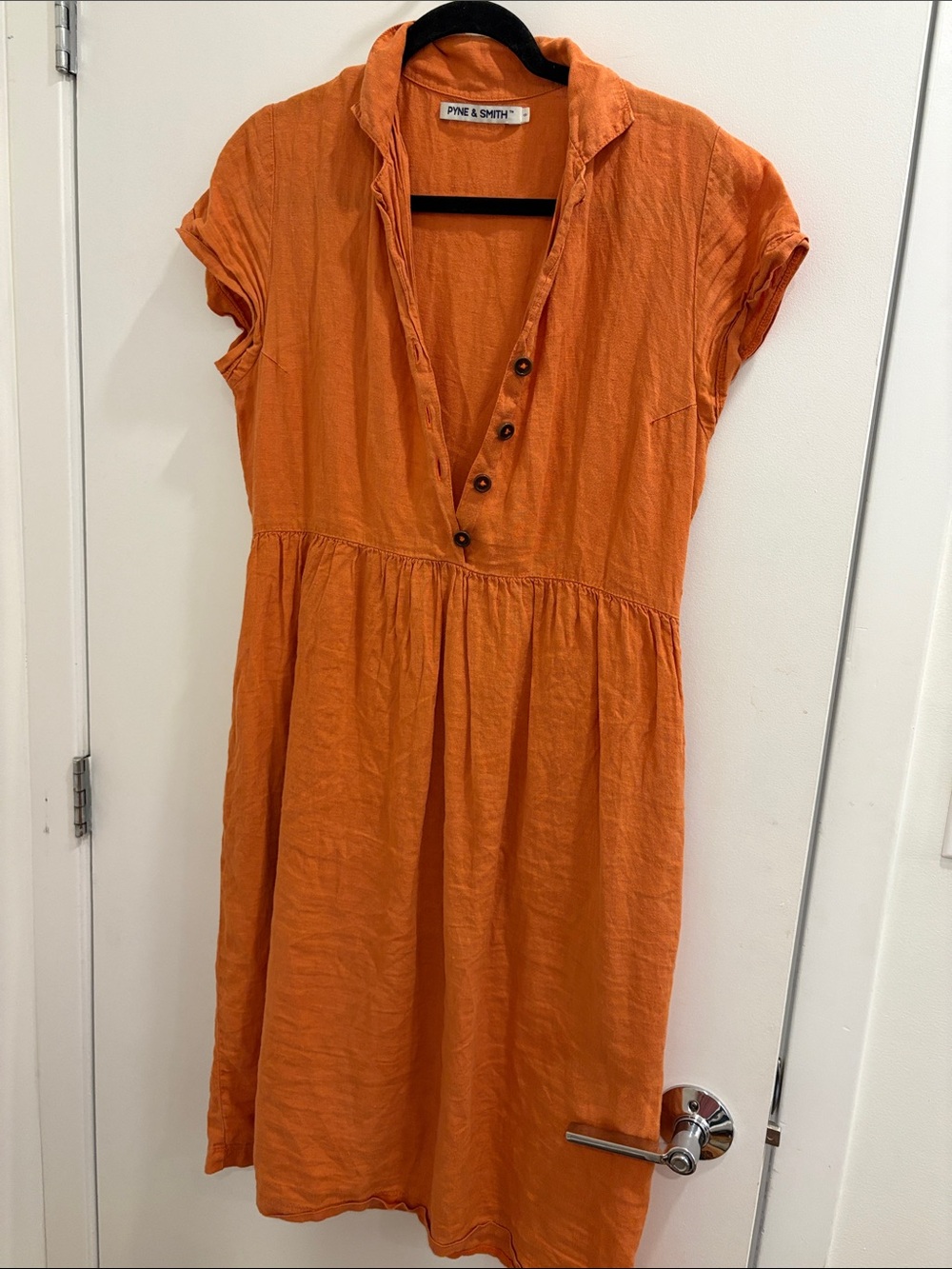 Pyne & Smith Orange Button-Front Linen Dress